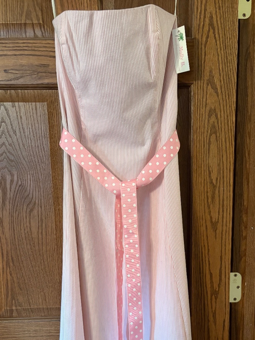 NWT Vintage Molly B pink and white seersucker strapless maxi dress